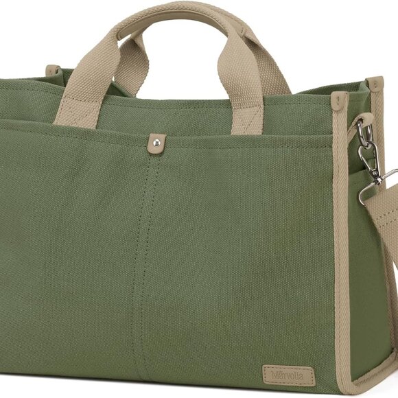 Elegant Green Canvas Tote with Leather Handle - Your Stylish Everyday Companion - Picture 1 of 7